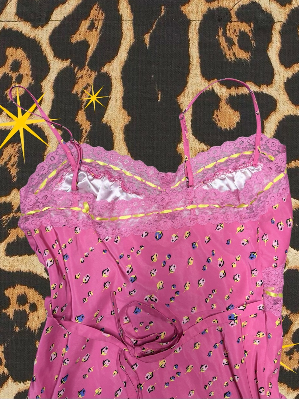 BETSEY JOHNSON | Pink Slip Dress with Delicate Lace Trim | Women’s Size L - Picture 5 of 6